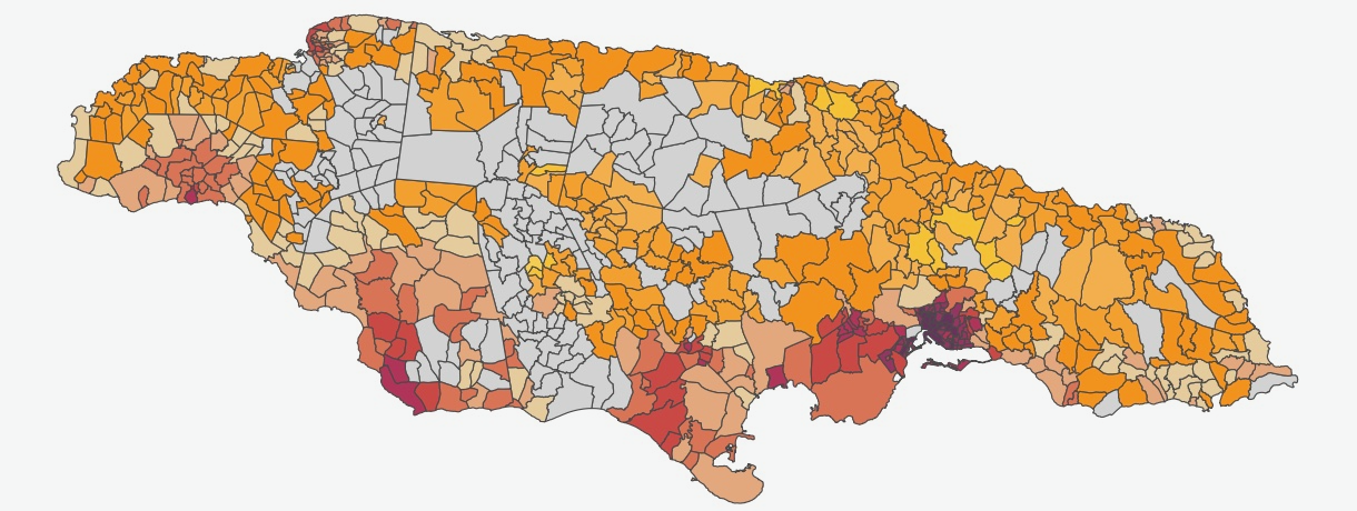 Jamaica land surface temperature map